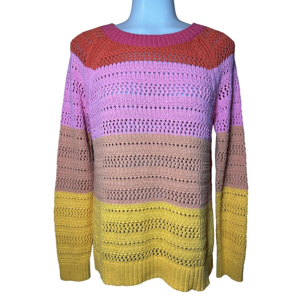 Talbots Open Knit Stitch Sweater Women’s Size Small Cotton Boat Neck